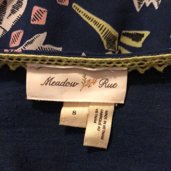 Anthropologie Meadow Rue Cottagecore Boho Hippie Blue Graphic Floral Summer Top - Picture 6 of 8